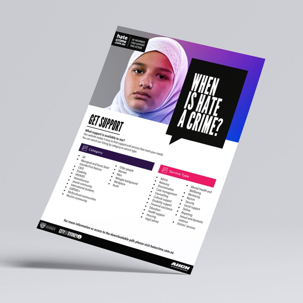 Hate crime Sydney University campaign - "Get Support" brochure