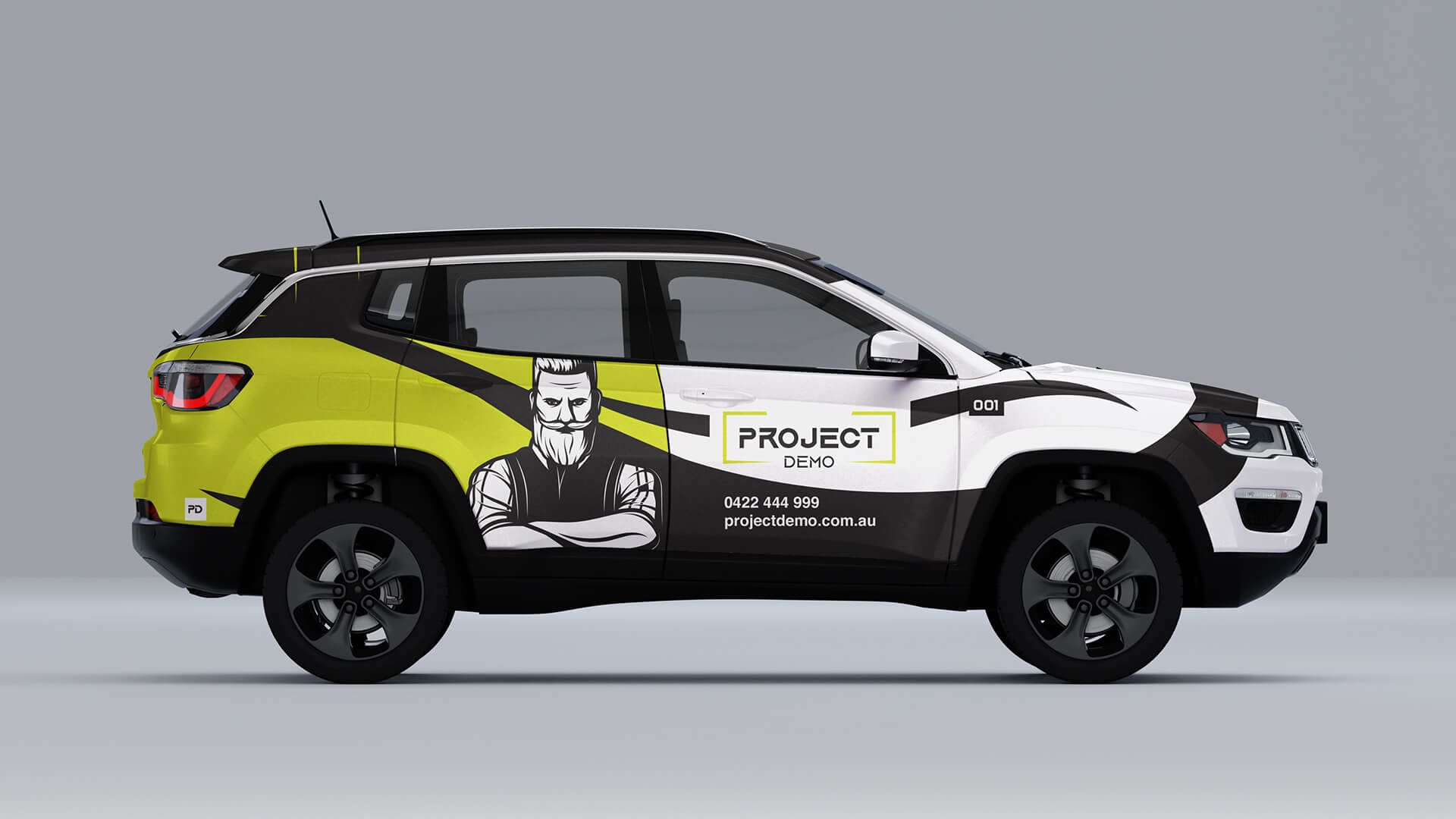 Project Demo branded ute mockup (side view)